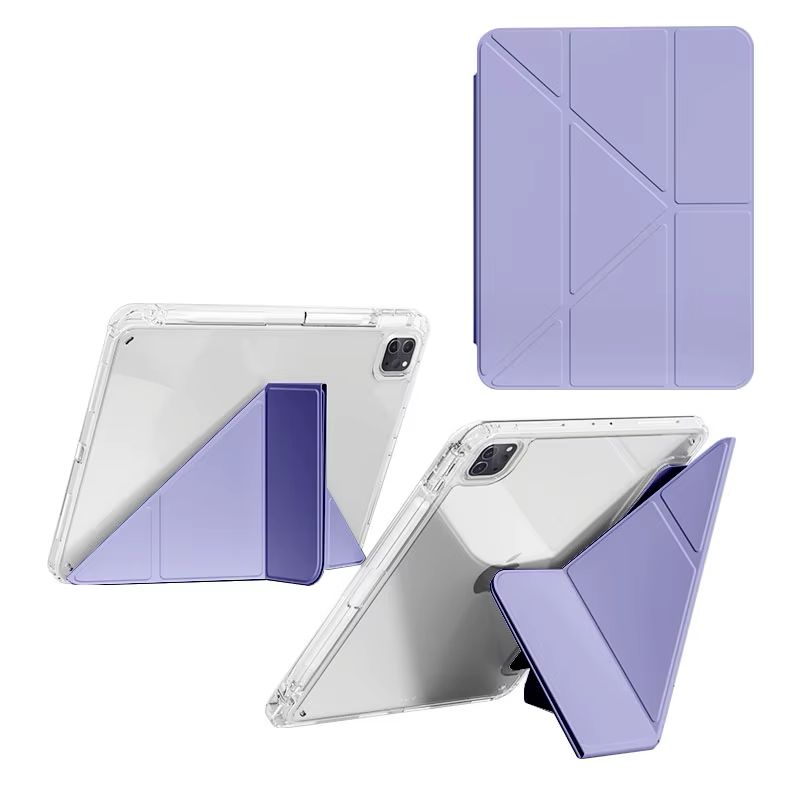 Case for iPad , Multi-Angle Y Folding Holder, Slide Rail Removable Cover, Transparent